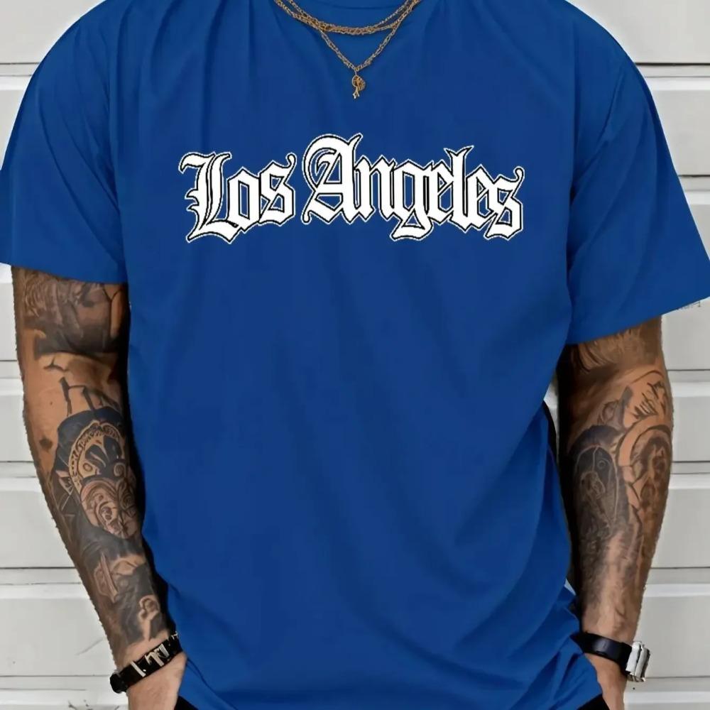 Men's Summer Fashion Los Angeles Letter Printed Pattern Breathable Round Neck T-shirt Outdoor Casual Sports Top