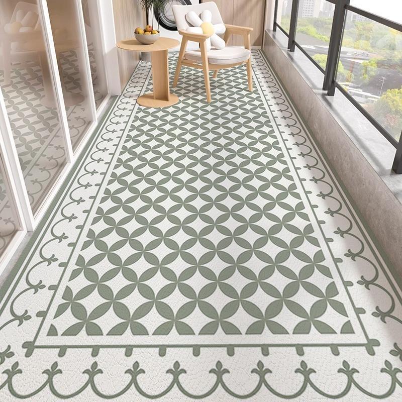 Carpet for Balcony Waterproof Floor Mat Large Pvc Leather Kitchen Non-slip Foot Mats Black White Carpets Home Decoration Rug