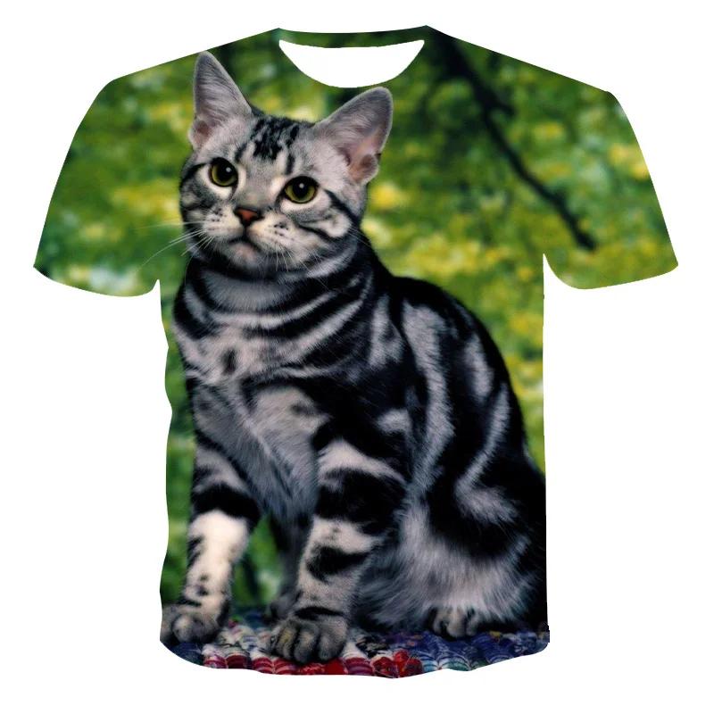 Summer Round Neck 3D Cute Cat Pattern Printed Top Fashionable Casual Short Sleeved Children's Boy T-shirts