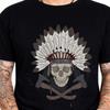 Native Tribal Indian Headdress Skull Tomahawk Biker Chief Vintage Graphic Tee.