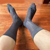 Mens Thin Dress Socks Silk Sheer Business Socks Contrast Color Ribbed Striped Pattern Middle Calf Socks for Formal Event
