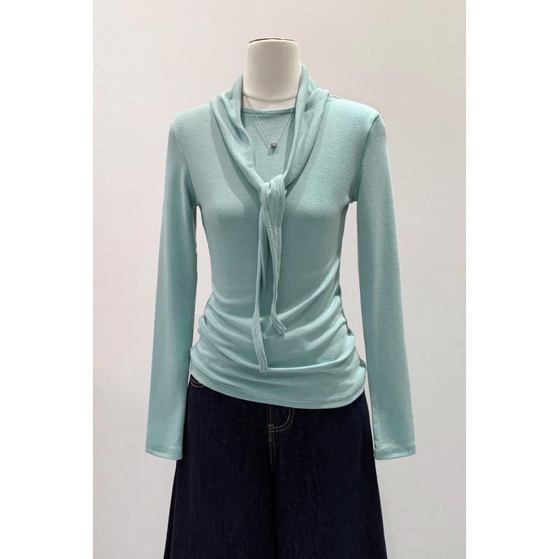 Women's Autumn/Winter 2025 Scarf Bow Tie Lace-up T-shirt