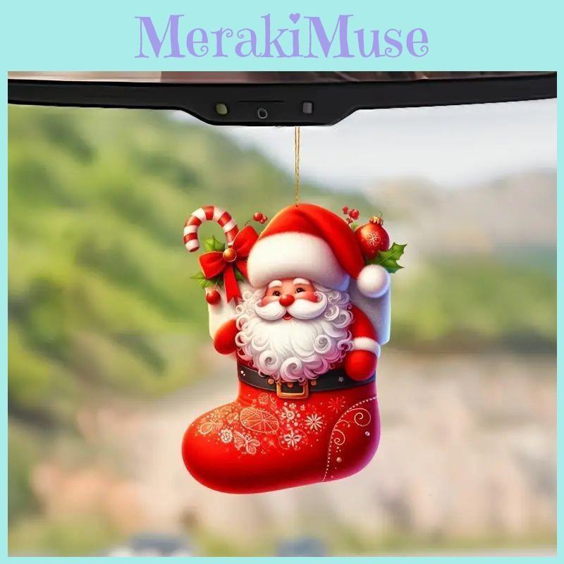 Car Santa Christmas Acrylic Pendants Cartoon Design Auto Festive Decoration