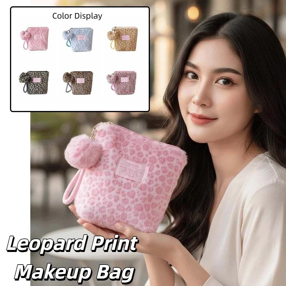 Plush Leopard Print Makeup Bag Versatile Pouches Bag Organizer Make Up Pouch Bag  Lipstick