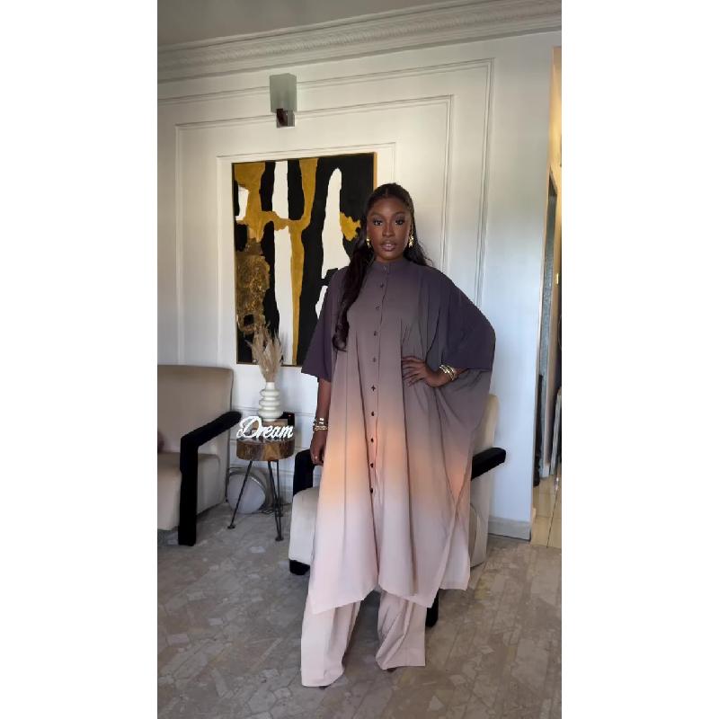 2026 Spring New Stand Collar Bat Sleeve Gradient Wide-Leg Pants Casual Loose Top Two-Piece Set