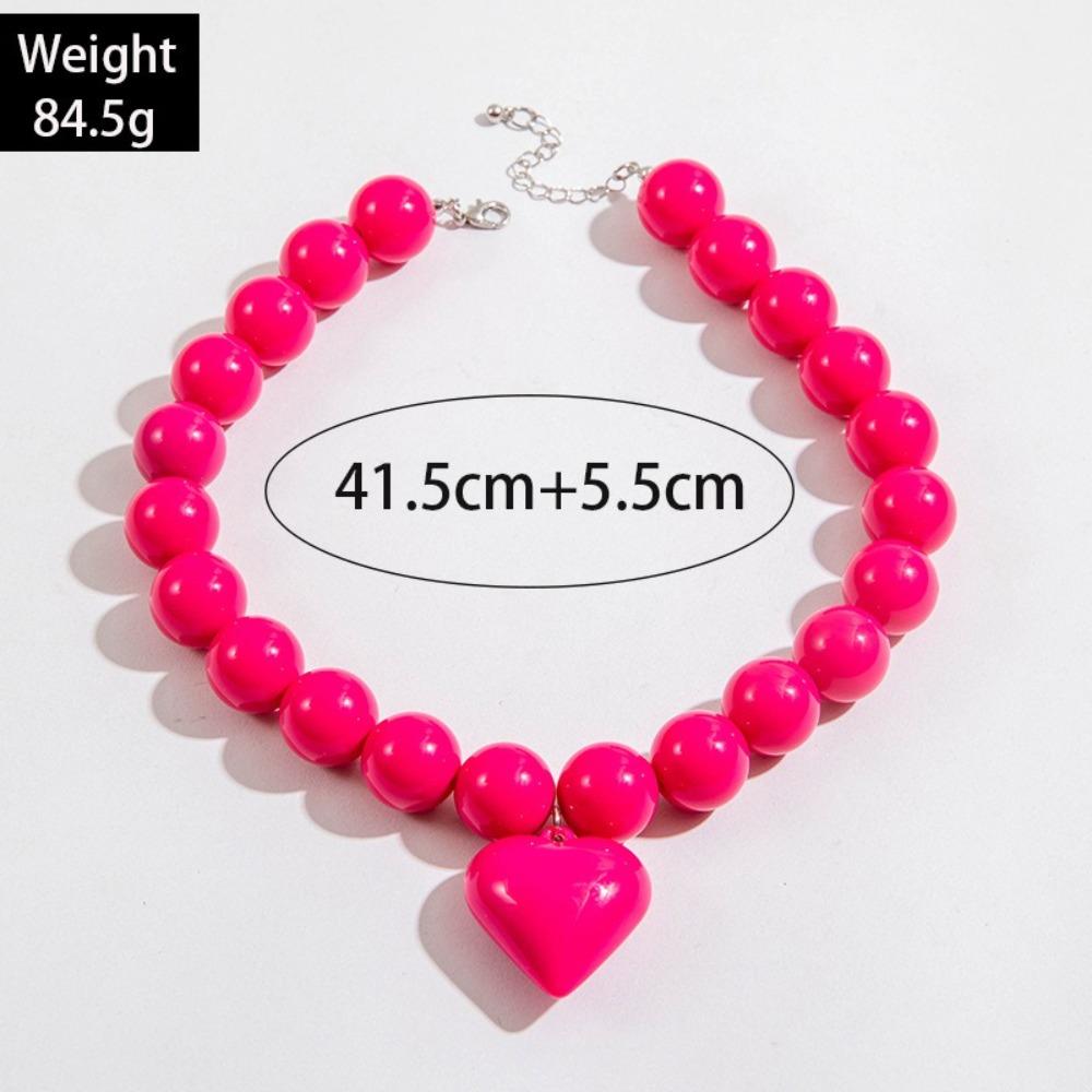 Exaggerated Round Bead Heart Pendant Necklace Handmade Party Jewelry Gift Chain Choker Adjustable Collar Necklace for Women