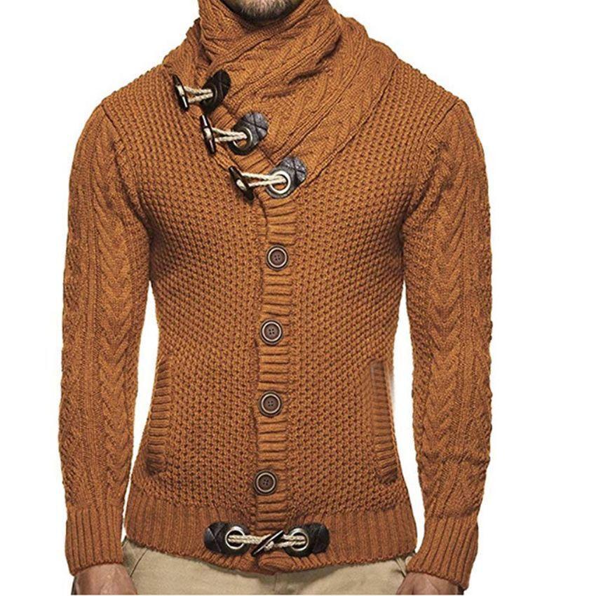 Men's Spring and Autumn Plus Size Thin Patchwork Warm Knitted Slim Button Solid Color Sweater Versatile, Breathable and Comfortable Sweater