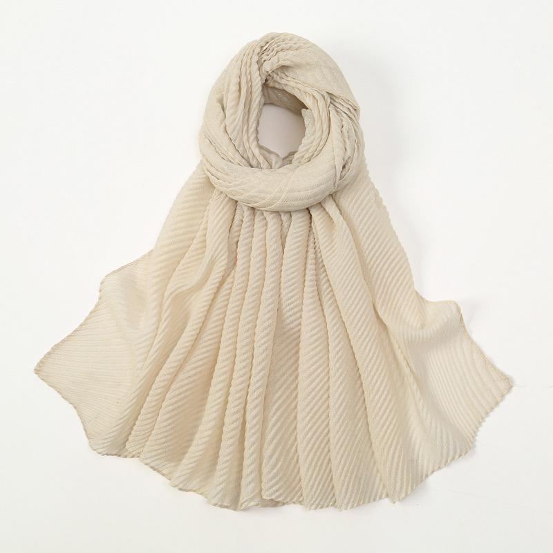 New solid color simple silver silk crumpled long towel elegant women's retro ethnic headscarf fashionable plain versatile yarn