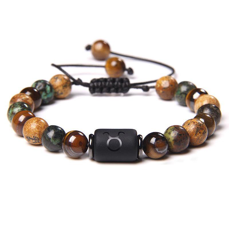 Tiger Eye & Picture Stone Handmade Zodiac Bracelet Set (8mm Beads)