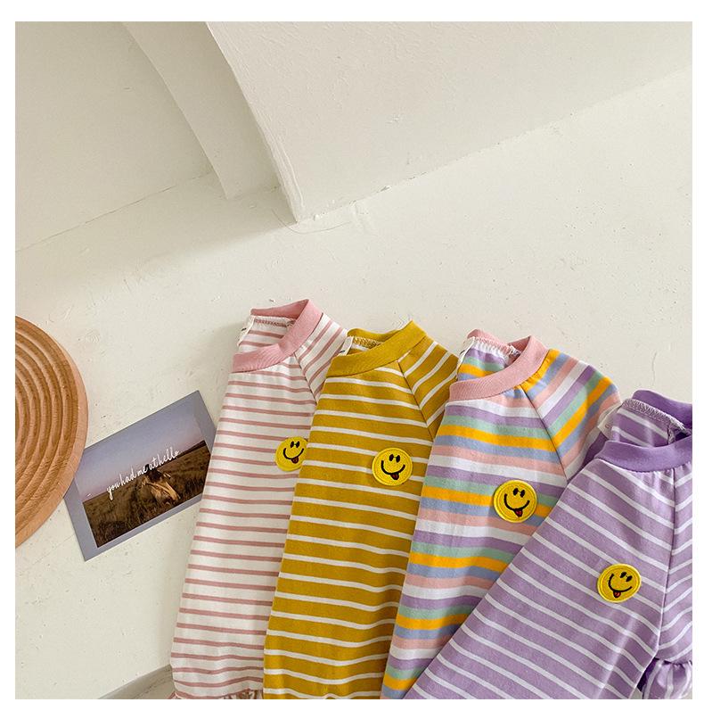 2025 Summer Korean Style Ruffle Sleeve Dress for Girls - Short Sleeve Striped Skirt
