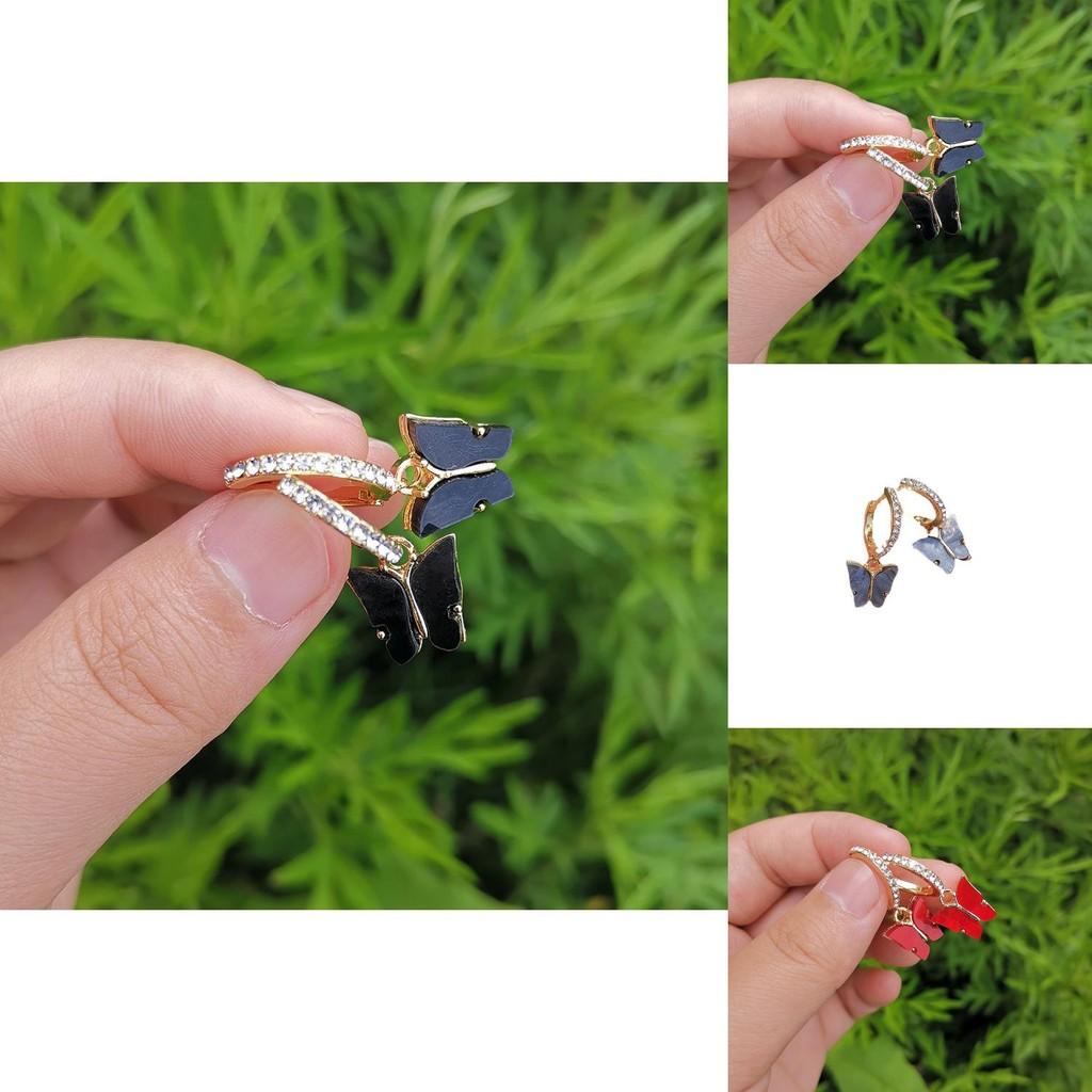 Fashionable Plated Butterfly Earrings In White Red Blue And More