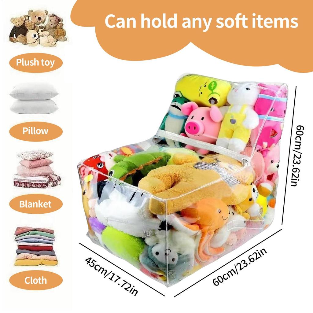 Clear Bean Bag Chair Cover, Reusable Plush Toy Organizer for Adult Toddler, Room Decor Reading Couch Floor Dorm