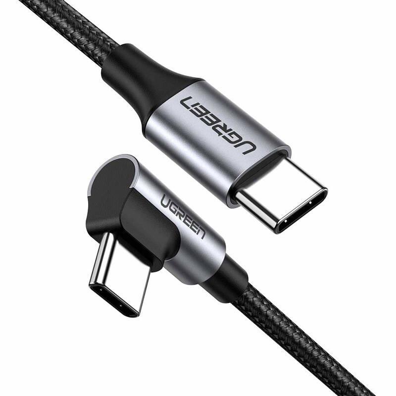 USB-C To USB-C Cable, Angled Ugreen US255 QC 3.0 PD 3A 60W 1M (Black)
