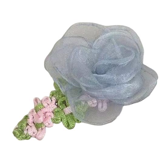 Hairpin Organza Flower Hair Clip with Hand-Crocheted Petals Leaves Sweet Style Bang Hair Pin Hair Accessories синий