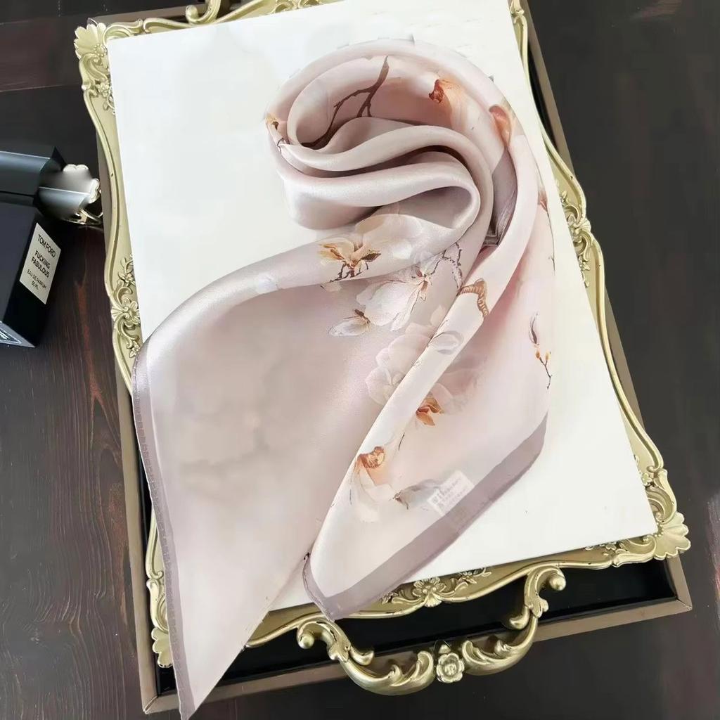 100% Natural Real Silk Scarf Women Print Bandana Square Scarves Wrap Kerchief Elegant Fashion Summer Beach High Quality Hijab