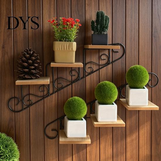 Living Room Wall Storage Mount Shelf, Vintage Floating Staircase Shape Rustic Artistic Ornament Display Iron And Wood Rack for Hallway Entryway