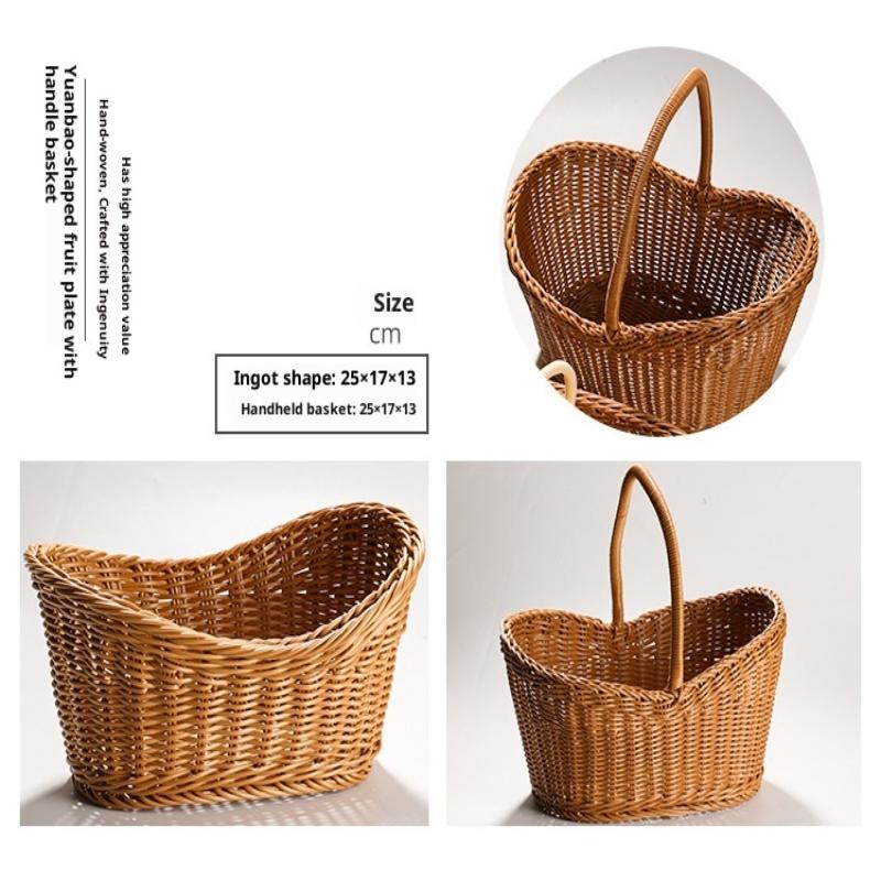 Handwoven Hardness Rattan Wicker Woven Serving Baskets Household Bread Fruit Vegetables Basket Rattan Basket Restaurant Display