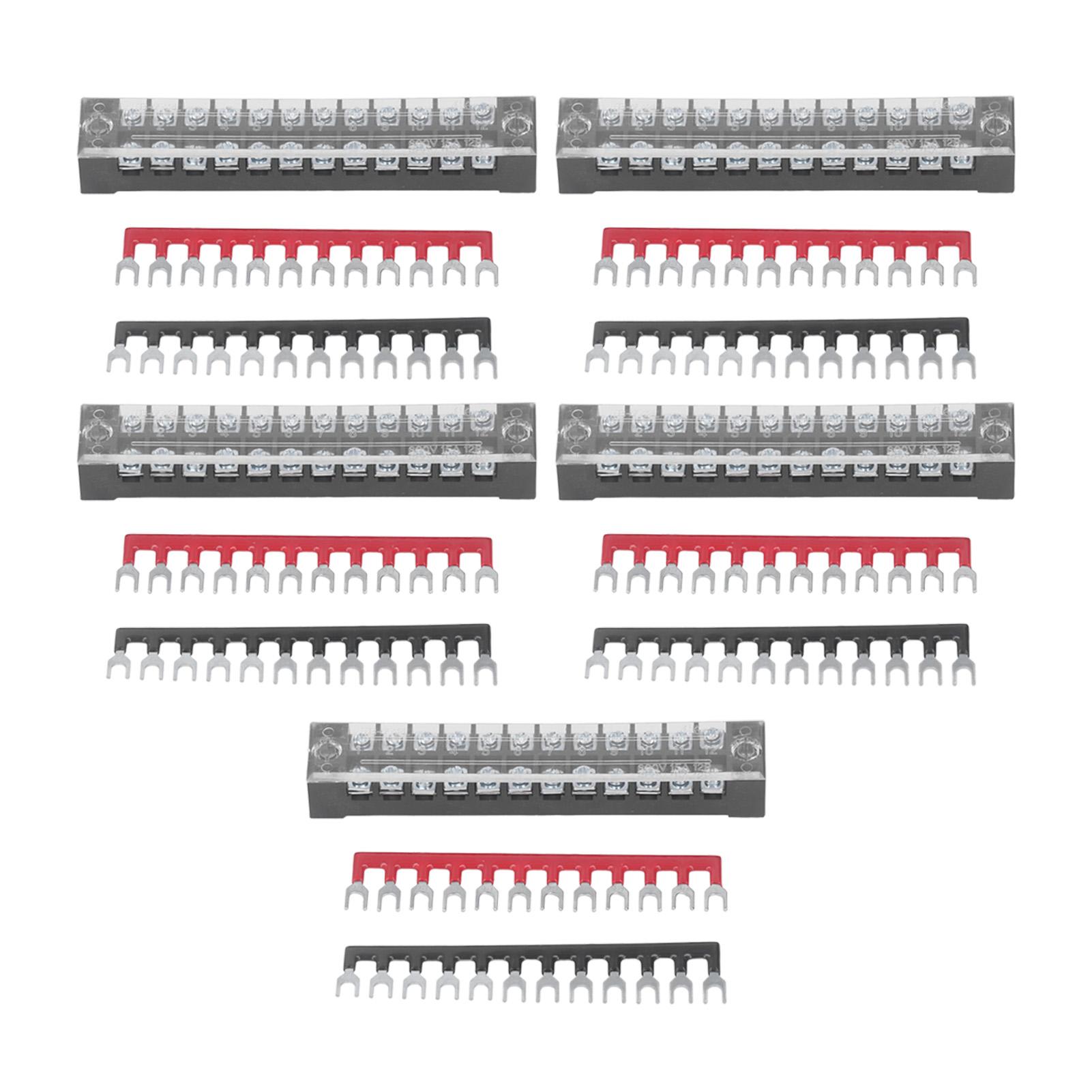 

5 Pack 12 Position Power Terminal Block Connector with Jumper Block Terminal Strip Set 15A 600V