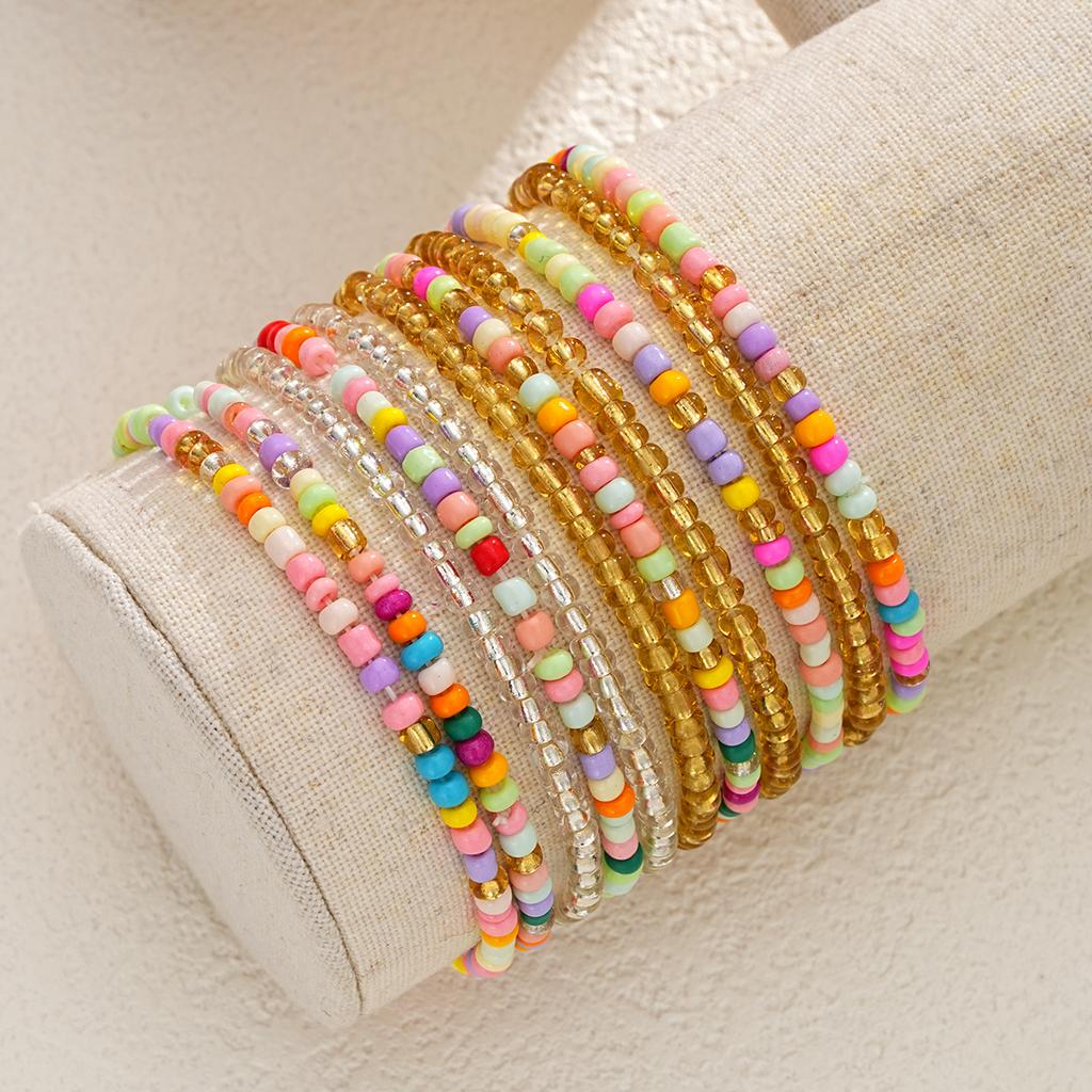 11Pcs Bohemian Colorful Elastic Rice Beaded Bracelets For Women Simple Stackable Crystal Bracelets Sets Female Handmade Jewelry