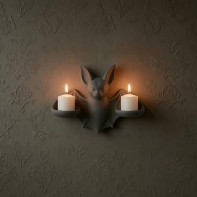 Donkere Esthetische Woondecoratie Gotische Vleermuis Wandkaarsenhouder, 3D Geprint Dubbel Sconce Kandelaar met 2 Elektronische Kaarsen, Stijl Halloween Ornament voor
