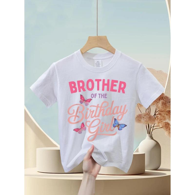 European sizes Brother of the Birthday Girl Butterfly Matching Family Party Novelty Aesthetic Graphic Kid TShirt 98cm белый