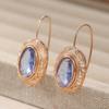 Exquisite Sparking Oval Red/Blue Synthetic Zirconia Dangle Earrings for Women Rose Golden Plated Banquet Wedding Jewelry Crafts