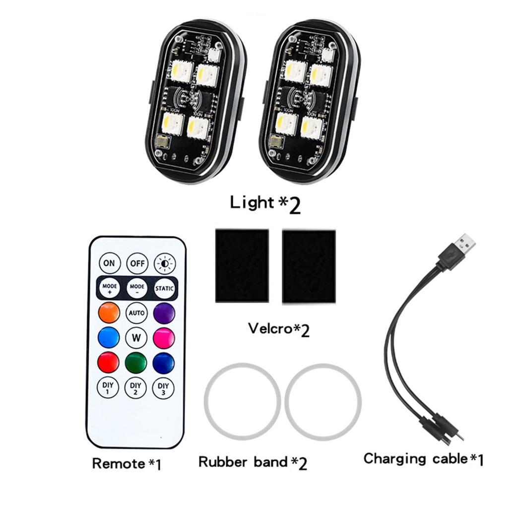 1/2/4PCS Motorcycle Warning Light Strobe Flash RGB LED Decorative Light with Remote Control Rechargeable Motorcycle Accessories