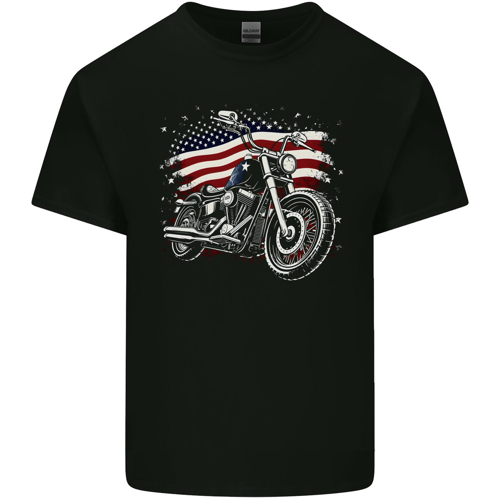 USA Biker Motorcycle American Flag Mens Light Cotton T-Shirt Mens Womens Tees Top XL