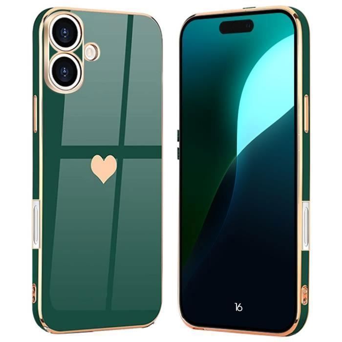Coque de protection pour iPhone 16 - BOOLING - Souple - Vert Nuit - Cœur Antichoc - Anti-Rayure