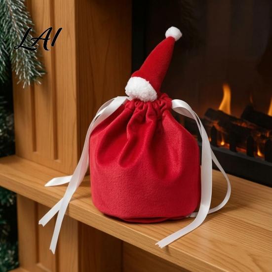 Soft Fabric Pouches for Jewelry Christmas with Santa Bags Drawstring Gift Hat Reusable Velvet Xmas Goodie Sacks Festive Party Table Decorations