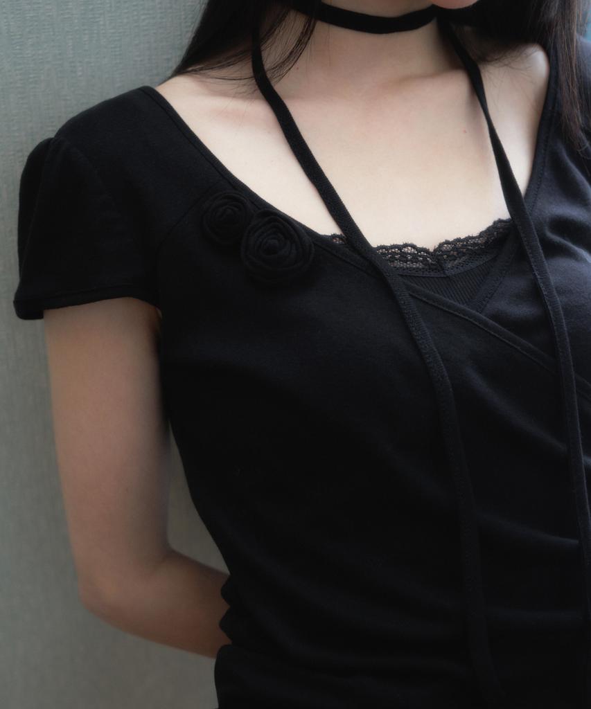 ROSEFRANTZ Corsage Shirring T-Shirt [Black]