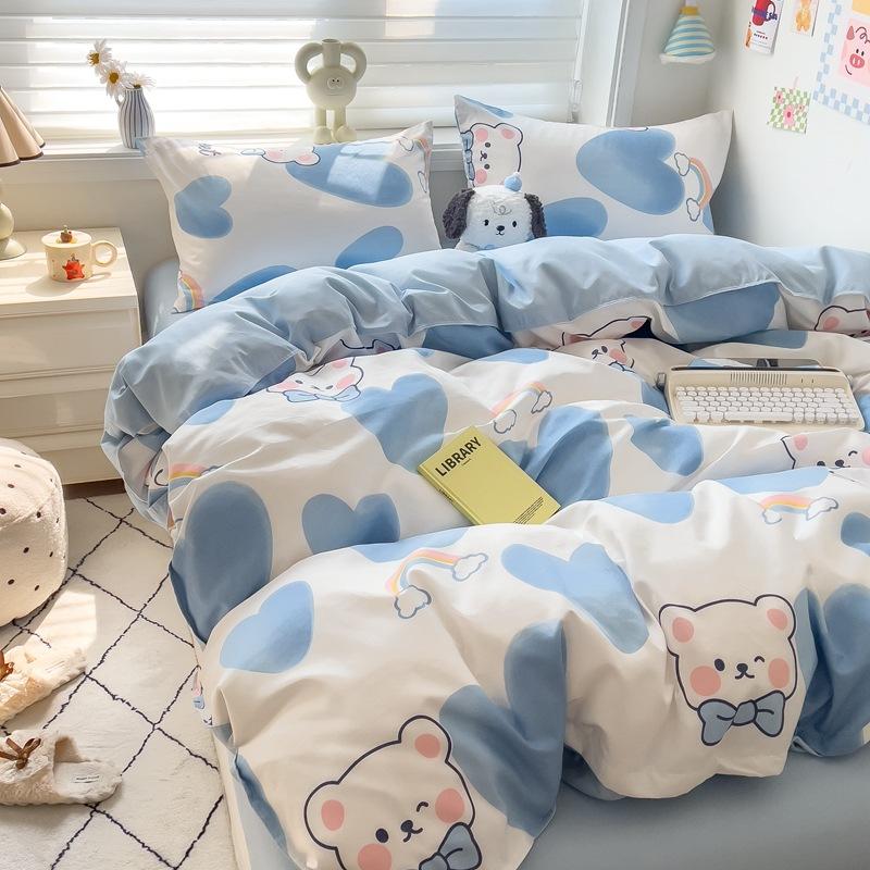 4Pcs Set Class A Maternal Infant Grade Small Fresh Grinding 4-Pcs Set Skin-Friendly Bed Sheet Washed Cotton Quilt Cover Dormitory 3-Piece Set