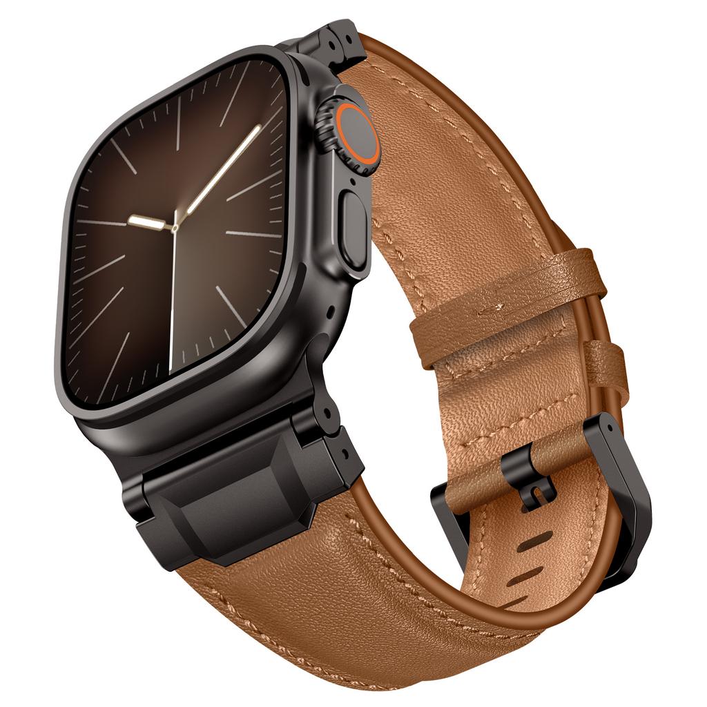 Elegant Leather Band for Apple Watch Ultra 3 2 49mm Series 11 10 46mm Men Business Straps for Iwatch 9 8 7 6 5 4 Se 3 44mm 45mm