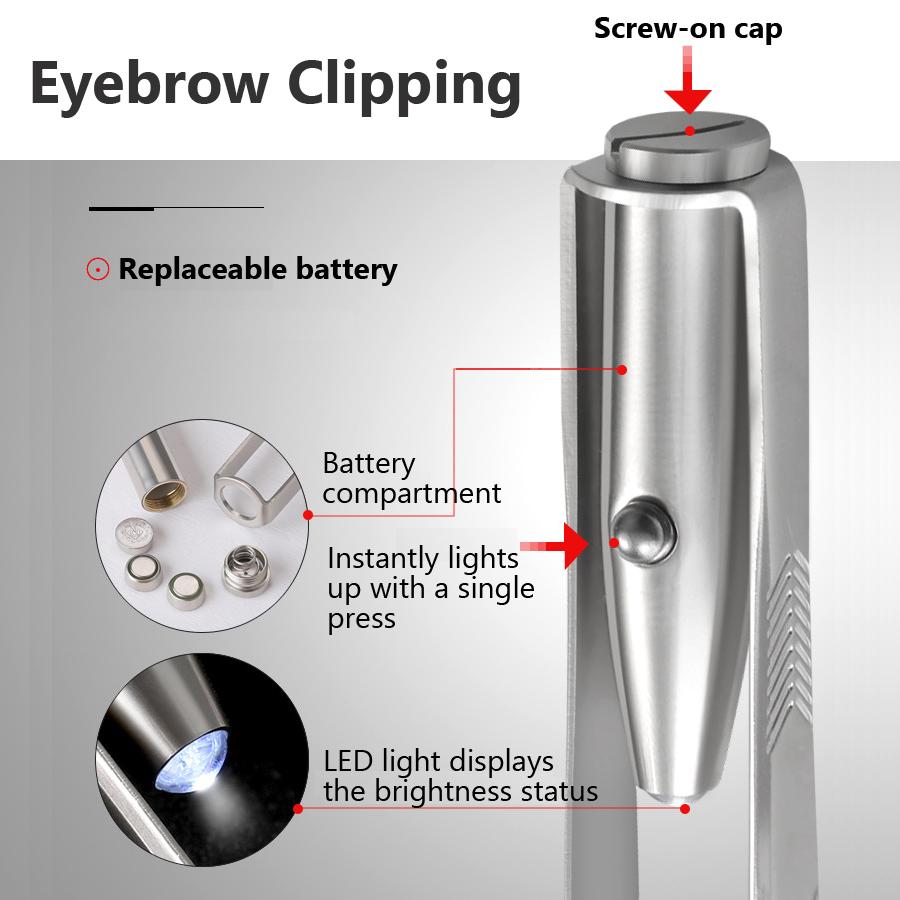 LED Lighted Eyebrow Tweezers, Eyebrow Hair Removal Tool, Precise and Illuminated Beauty Tool for Brow Shaping