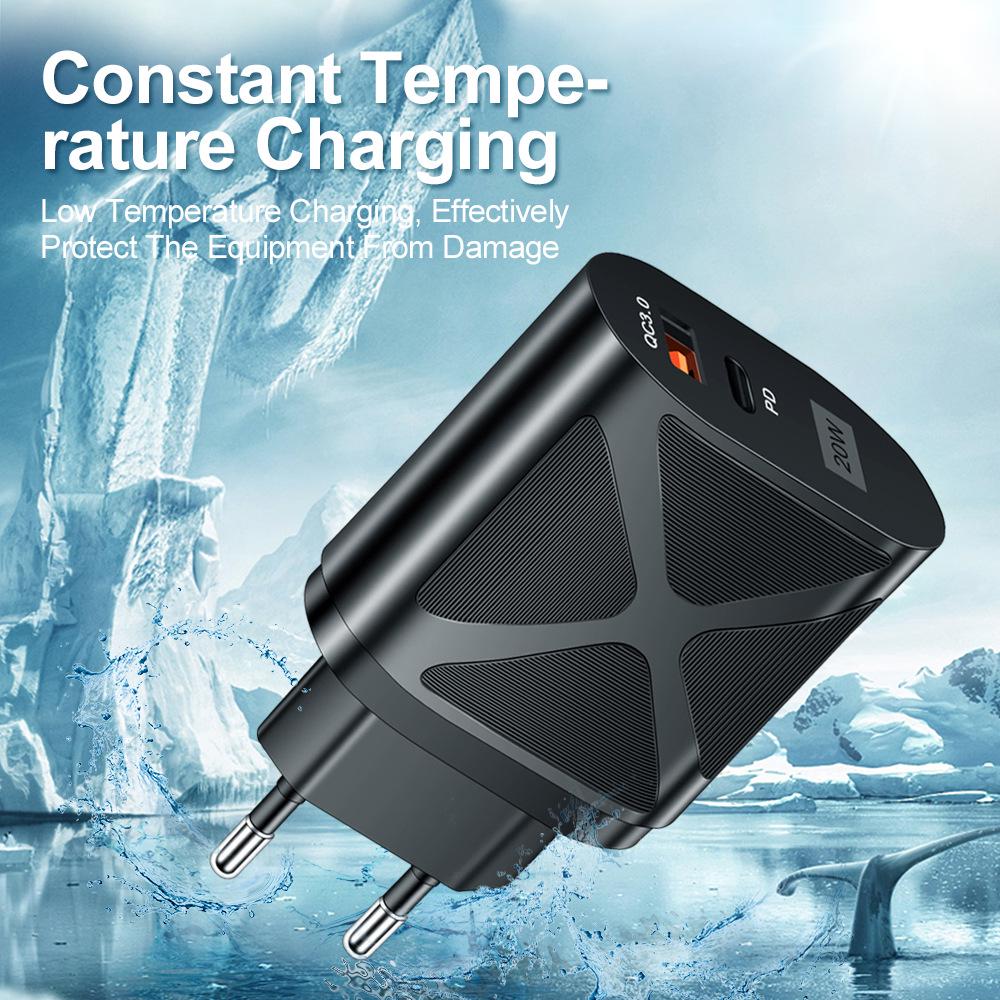 LED Light-up Dual Port Fast Charger 20W PD + 4A QC3.0 (US/EU/UK)
