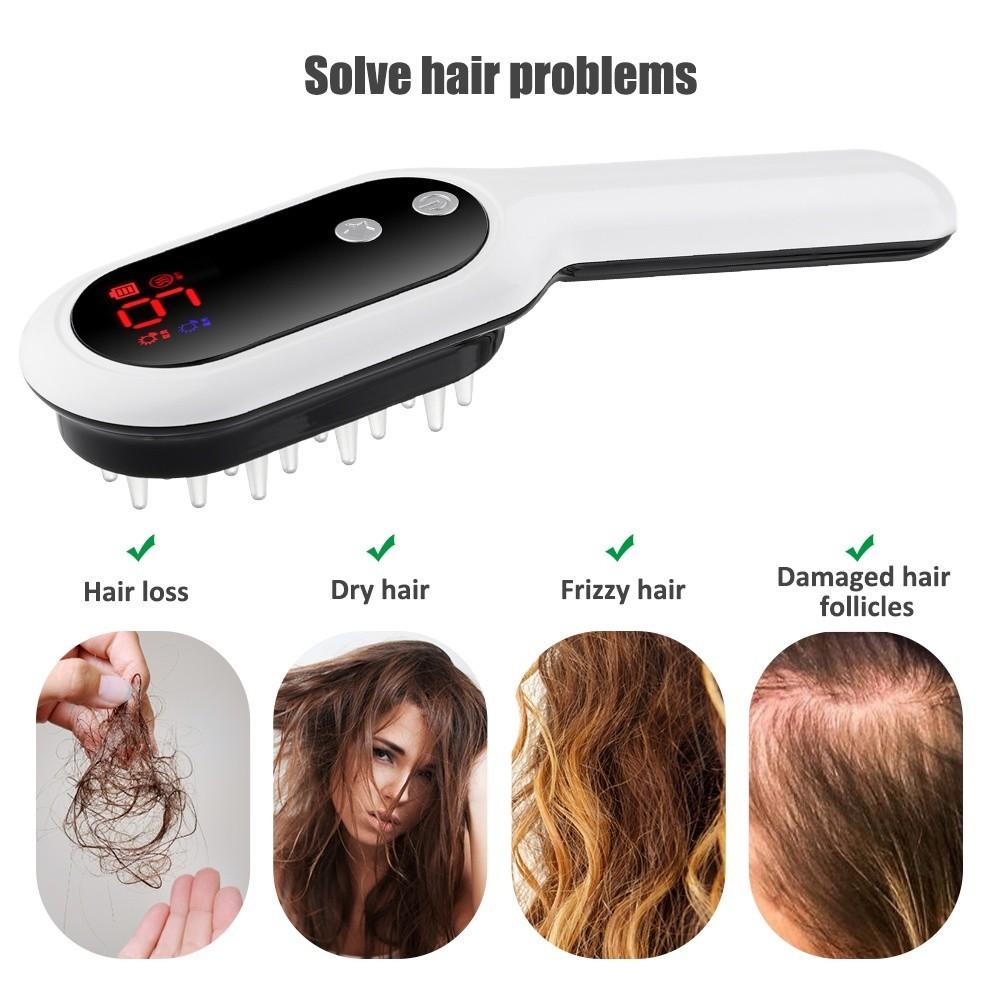 3 gears Electric Massage Comb Meridian Head Massager Anti-hair Loss Red Light Blue Light Magnetic Therapy Massage Hair Care Device 18*4.5*3cm