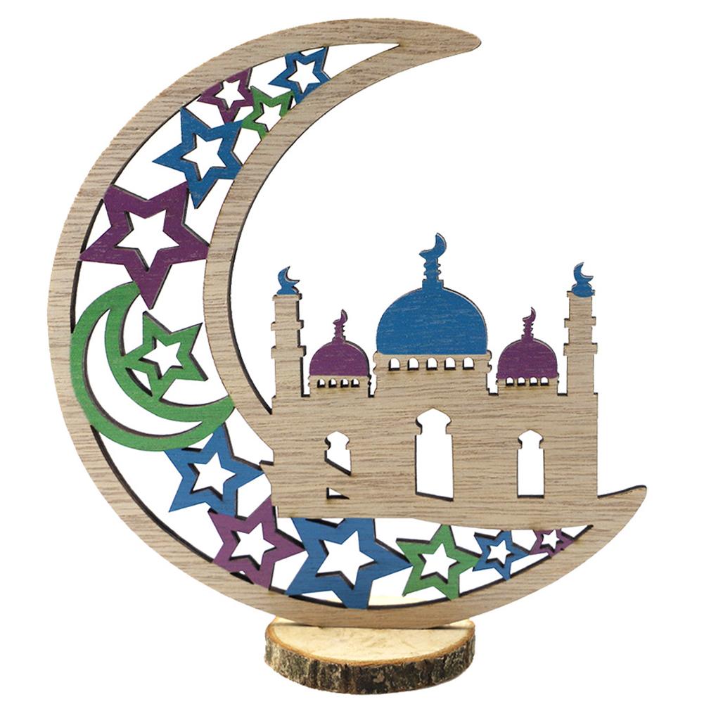 Moon Wooden Ornament Pendant Handicraft Ramadan Decorations Table Craft Ornaments For Home Islamic Muslim Party Eid Decor