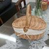 Portable Hand-Woven Wicker Storage Basket with Lid for Picnic Fruit Vegetable Organizer Bread Container Picnic Basket Costume