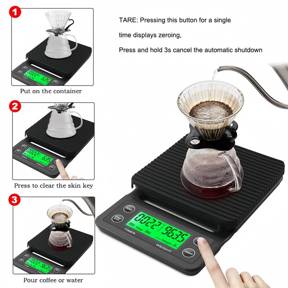 Coffee Scale Kitchen Scale High-precision Timeable Electronic Scale Silicone Pad Multiple Units Baking Home Kitchen Tool5Kg/0.1g