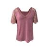 Women's Casual Loose Short Sleeve V-Neck Feather Lace Lace Sleeve Top Blouse