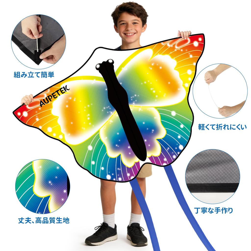 AUPETEK Kite Stable and Flies Even in Light Suitable for Adults and Colorful Delta Butterfly 50M Kite Storage and Japanese Instructions - Durable,
