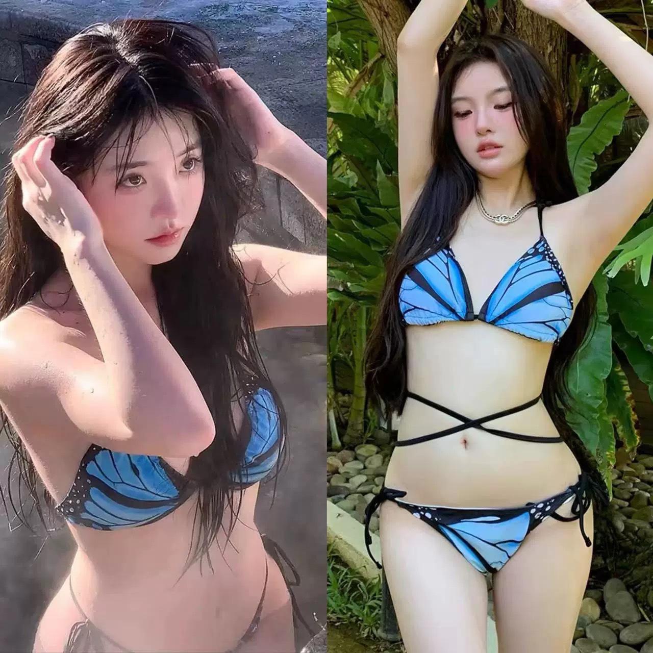 Sexy three-point bikini Bikini cute teen babes butterfly wing swimsuit women S синий