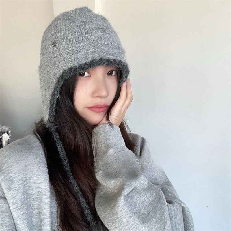 Korean Style Autumn and Winter Wool Blended Ear Protection Knitted Hat Casual Woolen Hat Warm Pilot Hat Baotou Lei Feng Hat