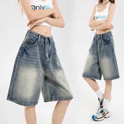 Street Casual Y2K Loose Wide-leg Denim Shorts Five-point Baggy Jeans Women's All-match Straight Summer Hot Shorts