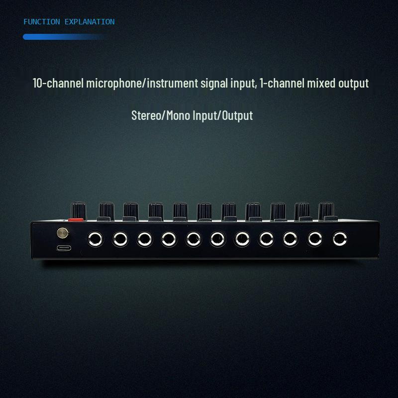 10-Channel Audio Mixer for Musical Instruments and Guitar Amplifier