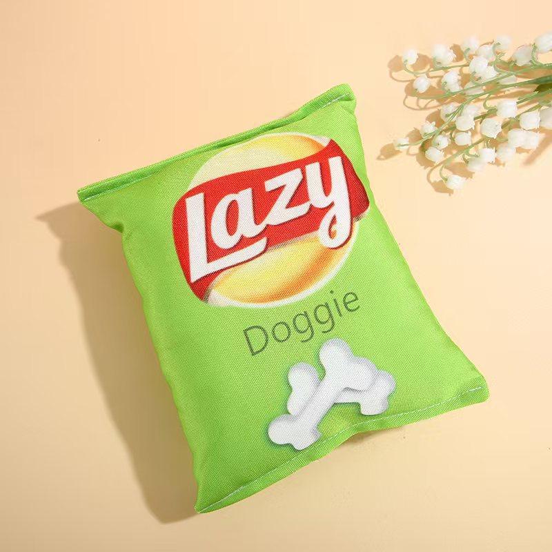 Custom Large Potato Chips Bag Dog Chew Toy Durable Oxford Fabric Waterproof Anxiety Relief Teeth Cleaning Toy