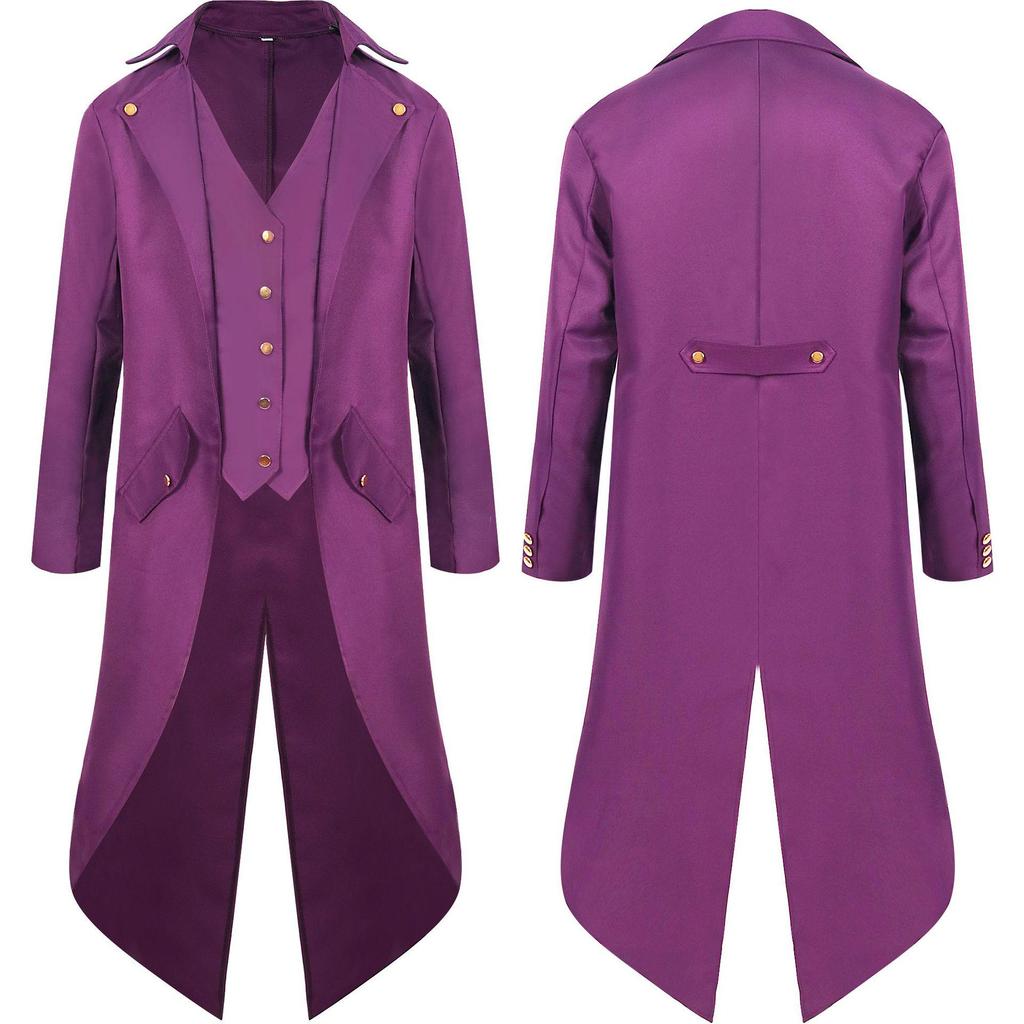 2024 Men's Solid Color Medieval Swallowtail Coat - European & American Mid-length Punk Retro Overcoat