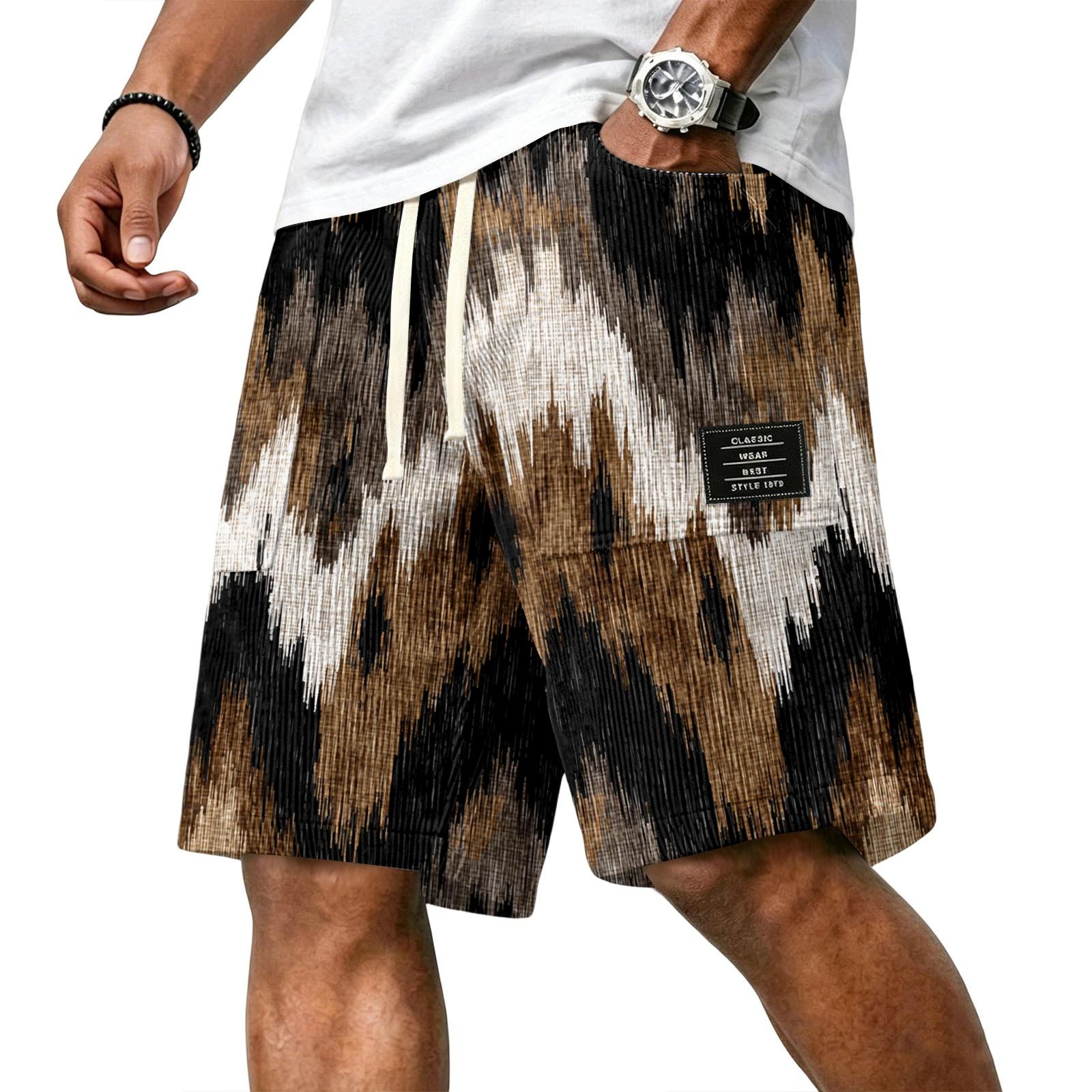 Men s Casual Corduroy Drawstring Shorts Gradient Pattern Elastic Waistband Lightweight Summer Beachwear XXXL
