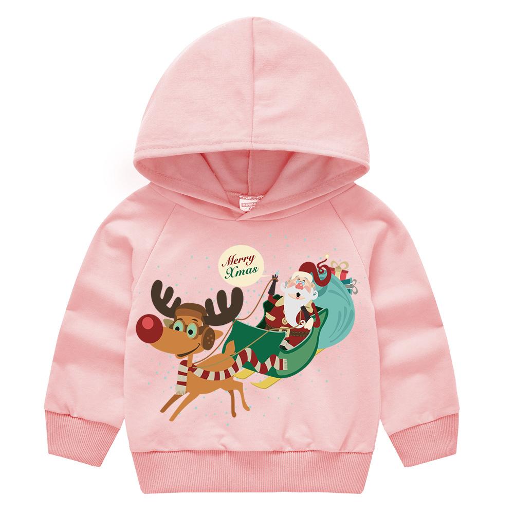 Christmas New Year Cartoon Spring and Fall Children's Printed Hooded Sweater Boys and Girls Casual Tops with Hoodie