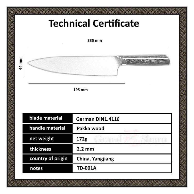 7.7 Inch Chef's Knife GERMAN DIN1.4116 Steel Razor Sharp Blade Cut Best Chef Kitchen Cooking Knives